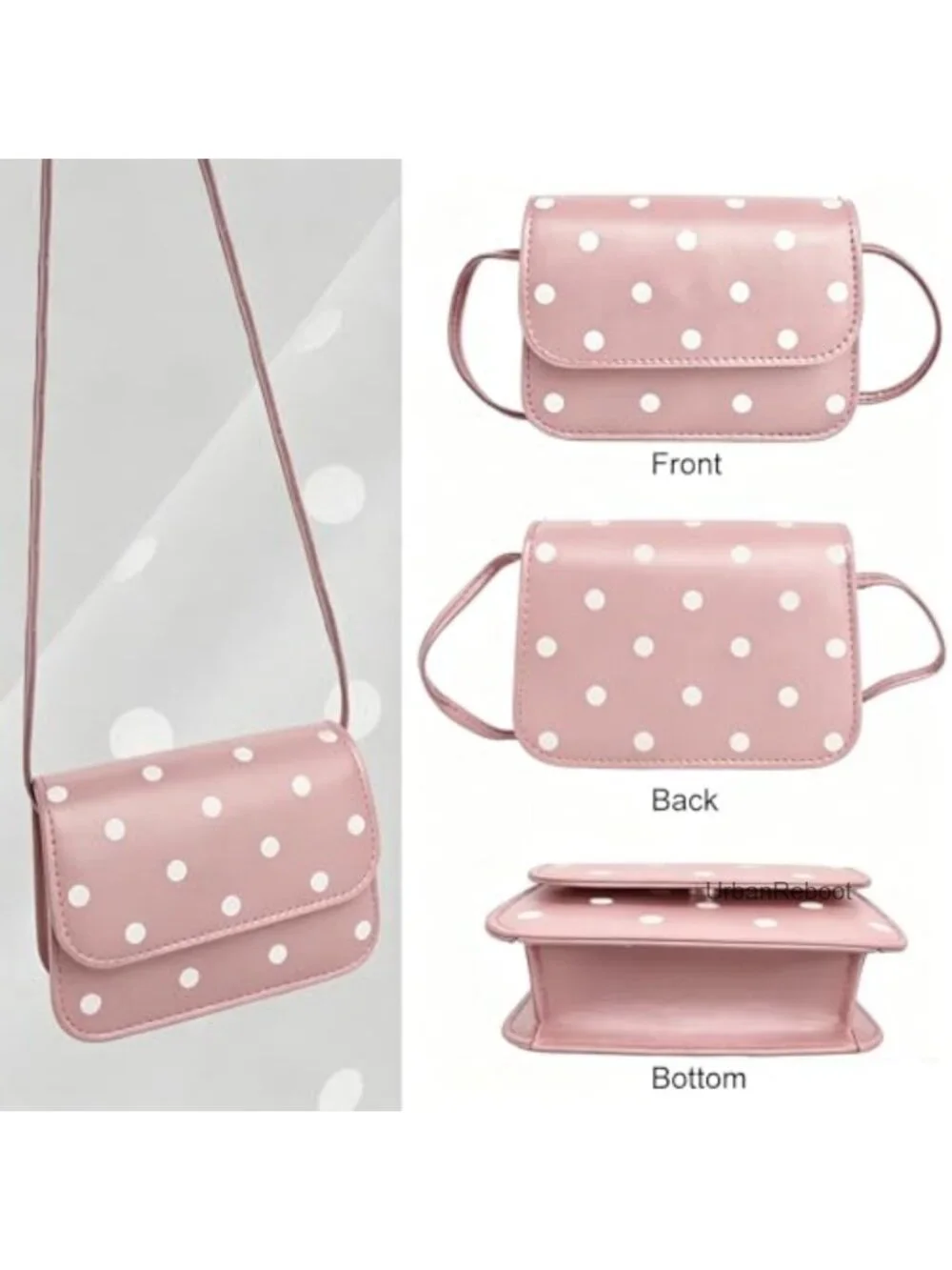 PU Leather Small Polka Dot Crossbody Bag Mini Shoulder Purse Adjustable Strap